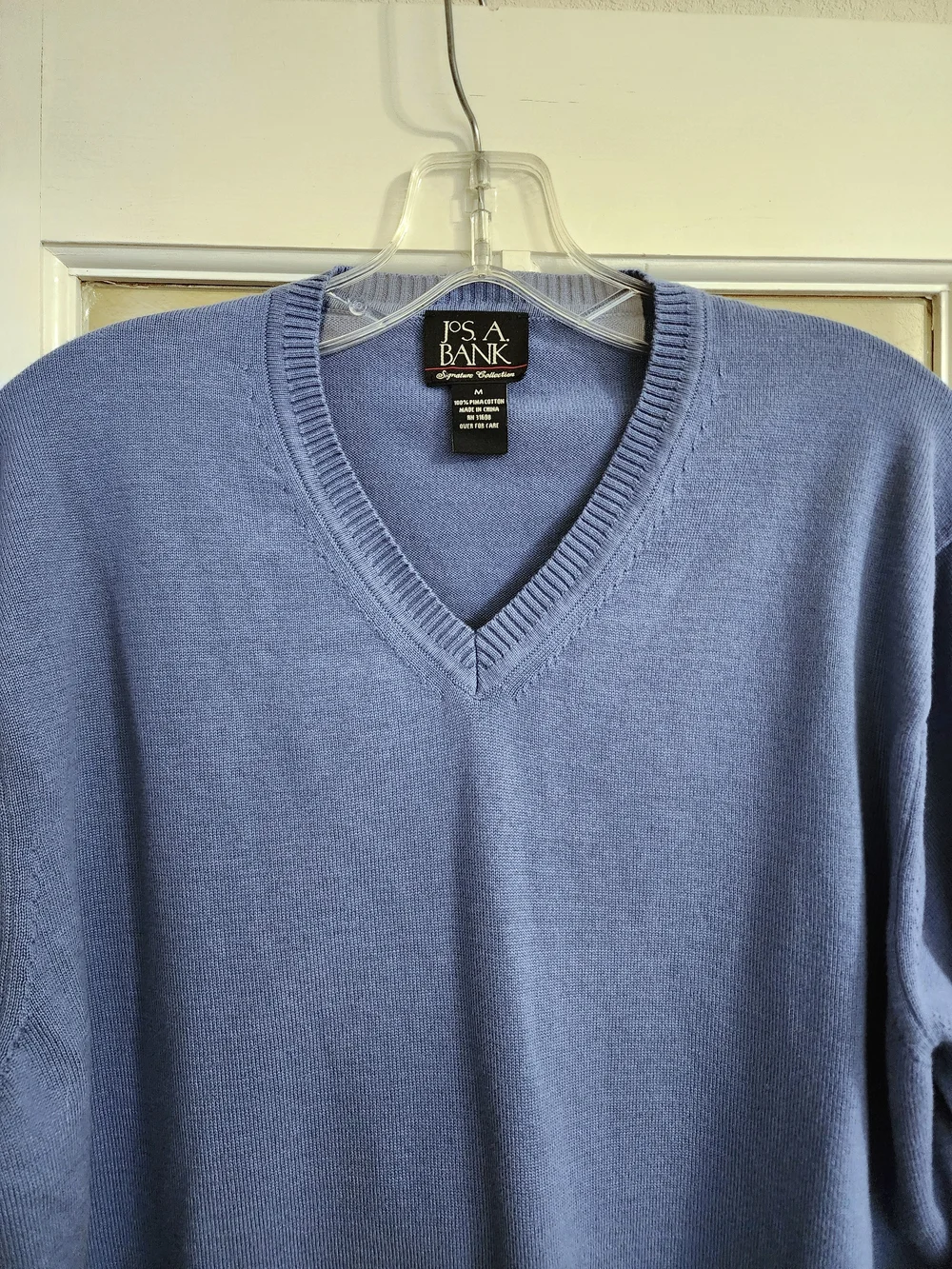 Jos A Bank Signature Collection Pima Cotton V Neck Sweater Blue M